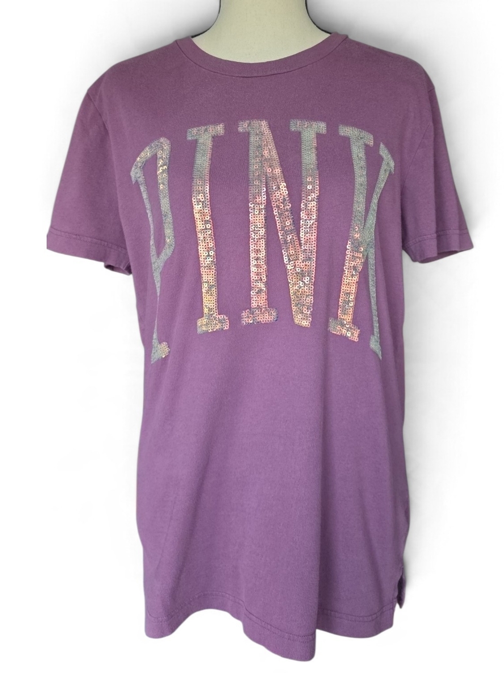 PINK Victoria's Secret Purple Sequin  T-Shirt-Size XS